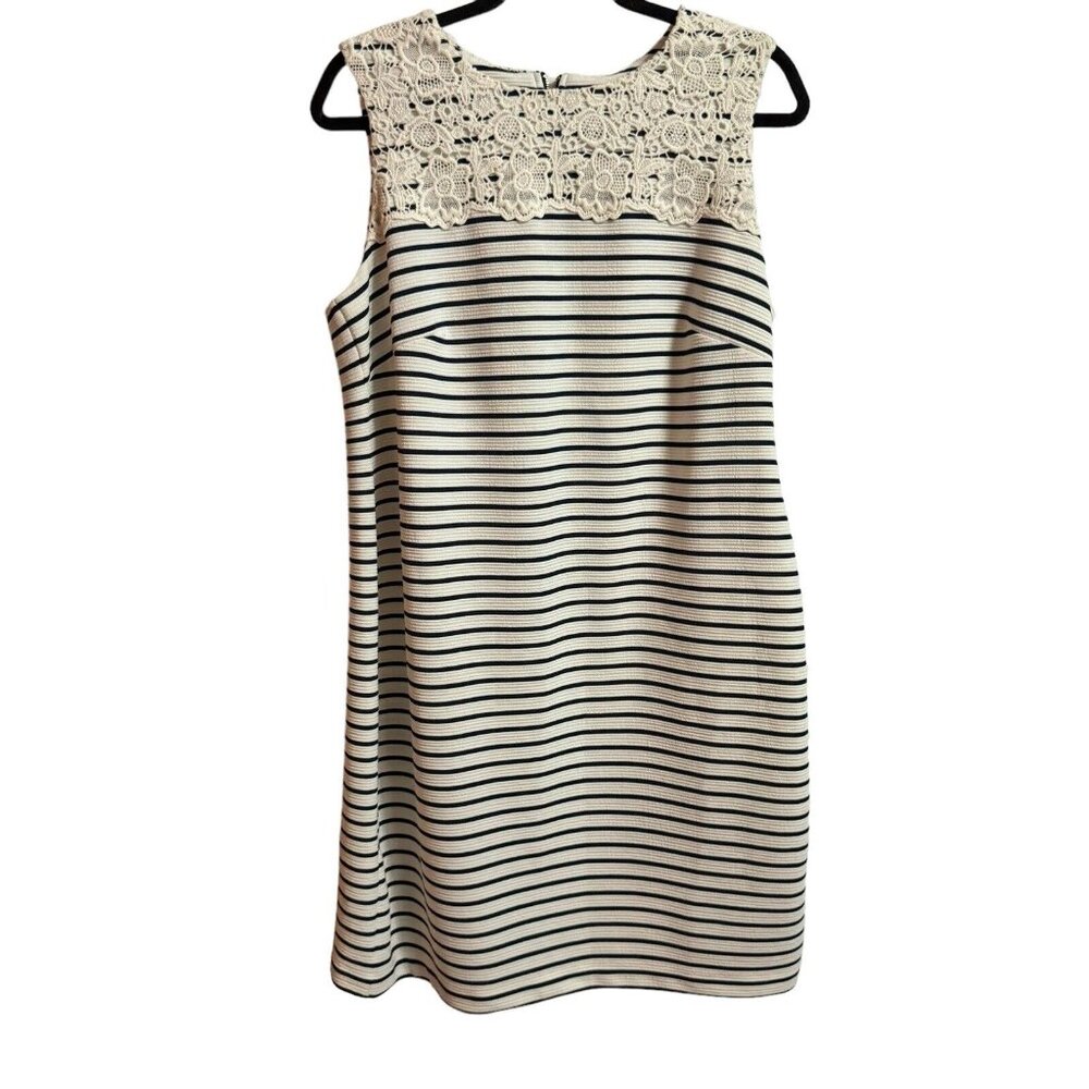 Tommy Hilfiger Dress Women’s Size 14 White Lace Navy‎ Striped Sleeveless Sheath